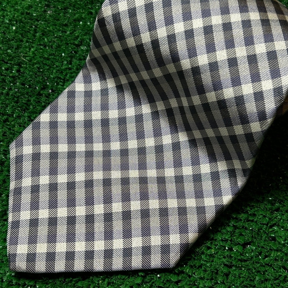 Brooks Brothers Makers Silk Tie Navy Grey Gingham Plaid Woven In England - Picture 6 of 8